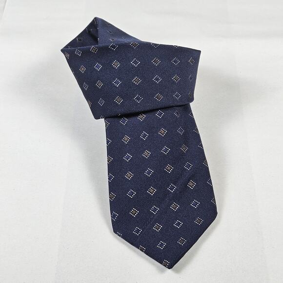 CANALI Men 100% Silk Necktie Luxury Navy Blue Geometric Diamond Italian Designer - Picture 2 of 10